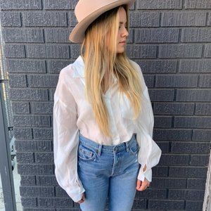 Oversized button down , pleated sleeves